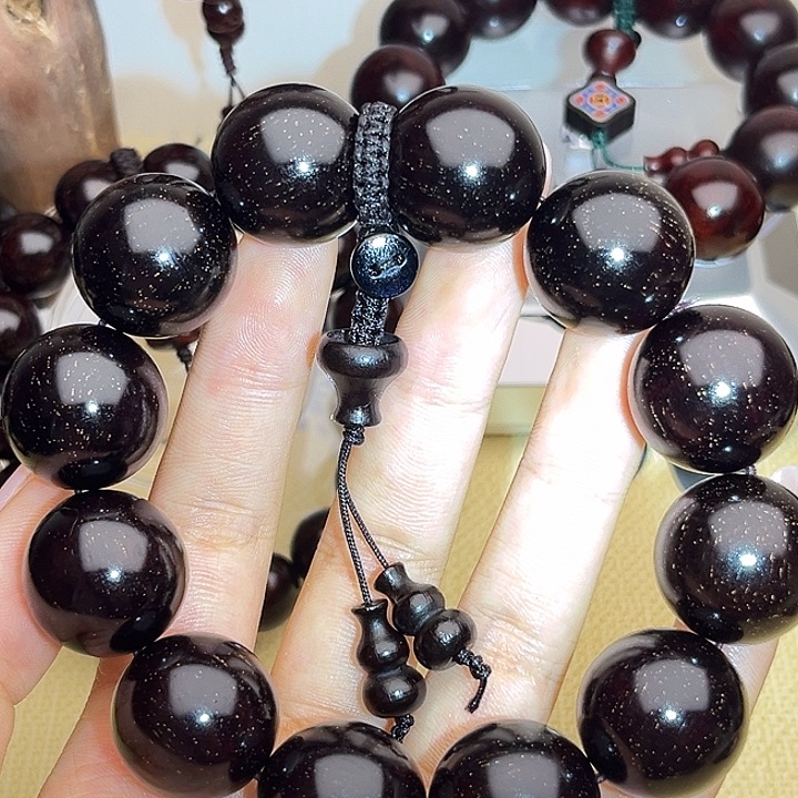小叶紫檀手串/手链2.0x12 爆金星 紫黑底