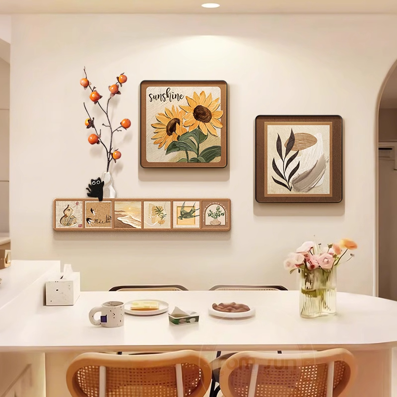 向日葵餐厅挂画高级感客厅大白墙组合壁画奶油风大白墙高级感挂画