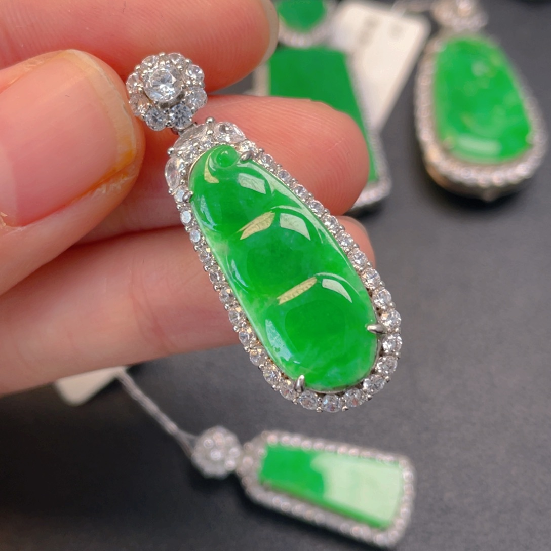 p***e翡翠银S925镶嵌吊坠(不含链)