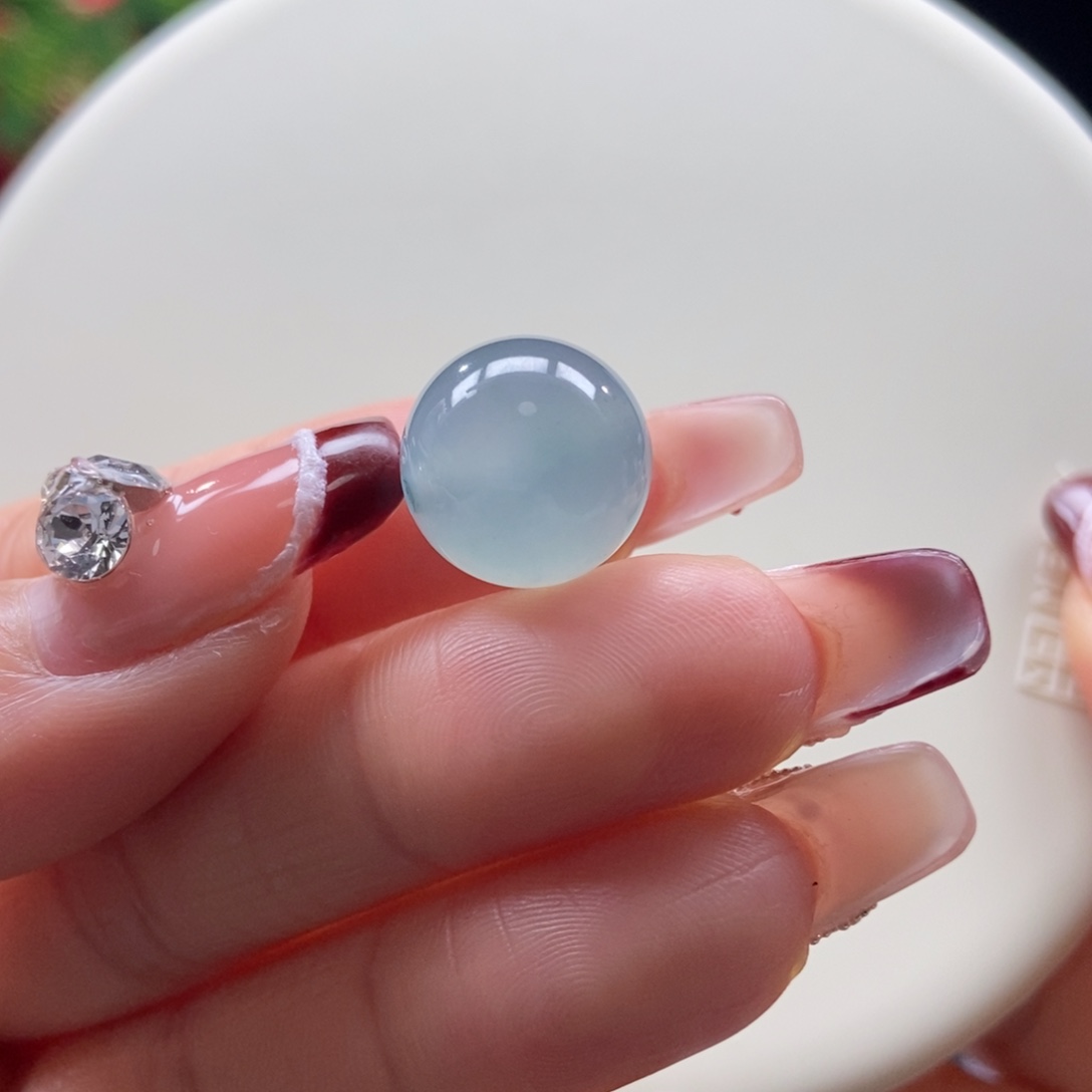 翡翠散珠翡翠冰胶海水蓝珠卡13.3mm