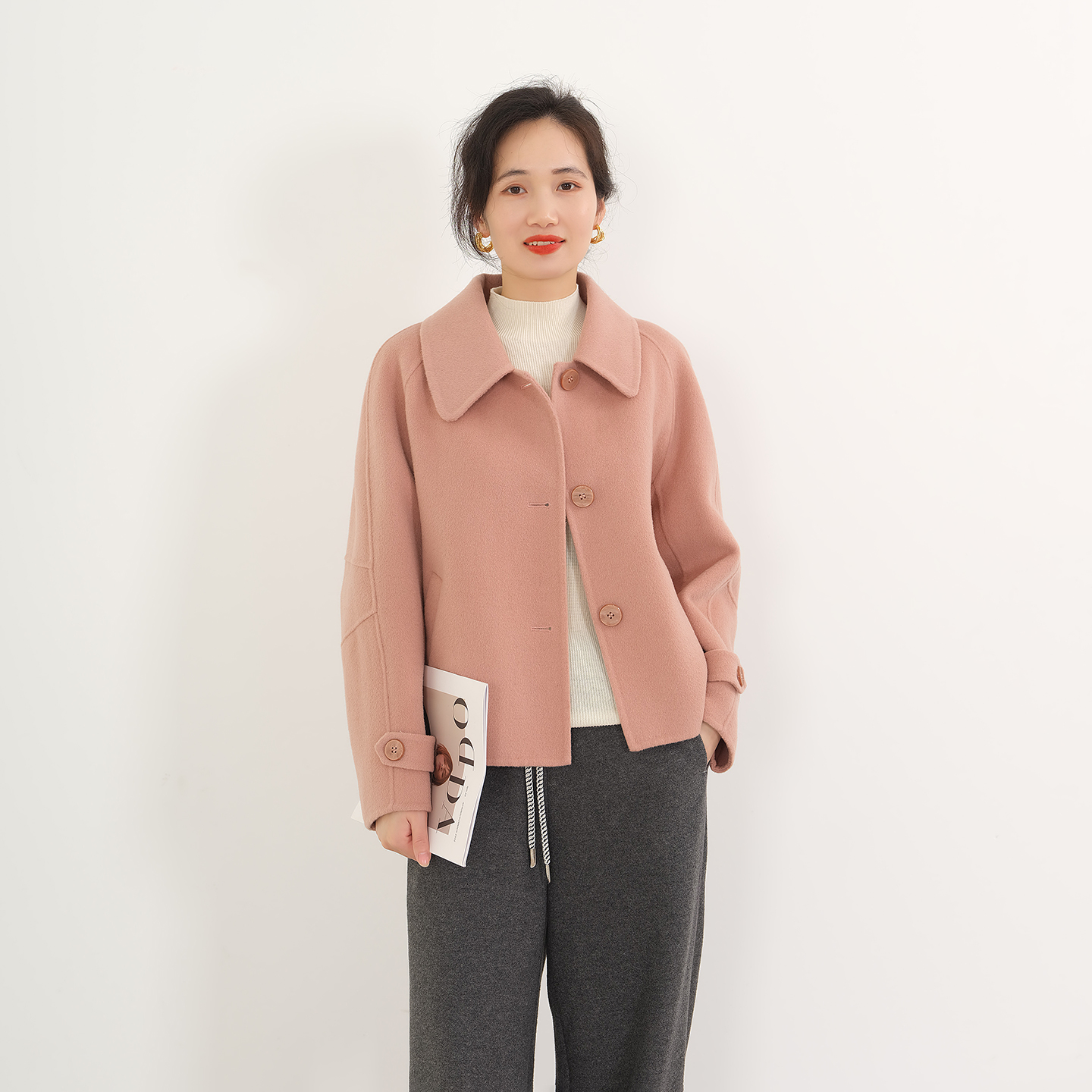 EKNR100%绵羊毛大衣女2025秋冬新款宽松百搭时尚时尚翻领双面呢女