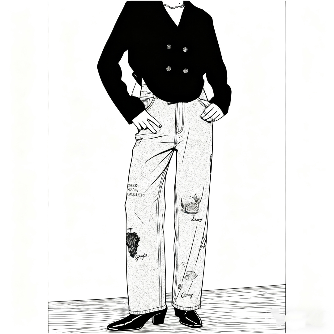 【Montendre】秋冬新款 代 时尚复古休闲显瘦直筒印花牛仔长裤