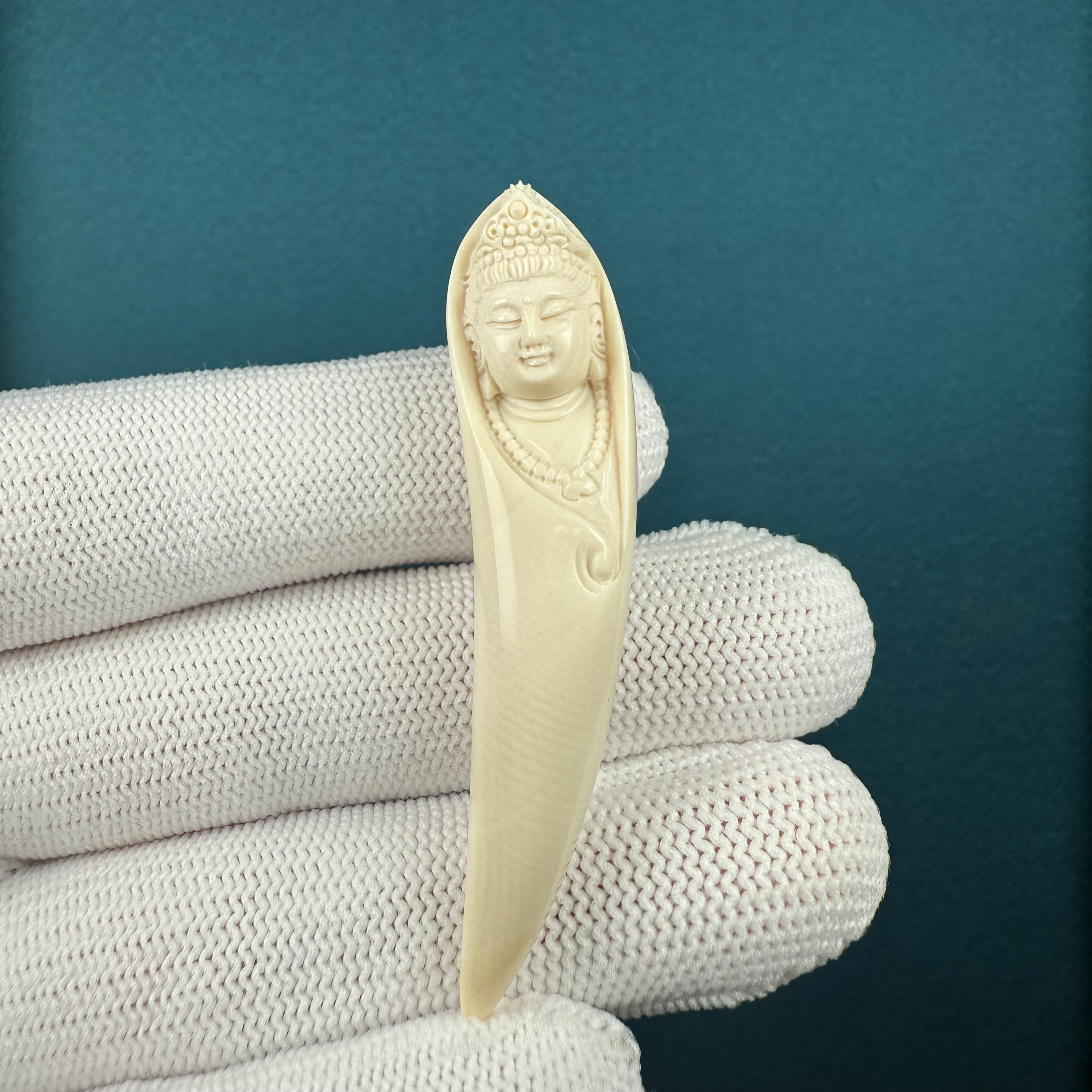 H42-04天然猛犸牙 观音牙尖12.3*56.7mm支持复检假一罚十