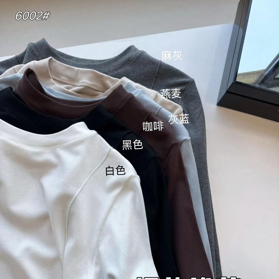 (6002-内里磨毛) 百搭半高领长袖显瘦鱼骨