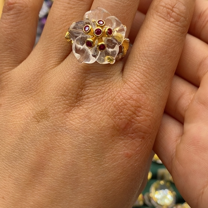 水晶戒指银S925镶嵌天然水晶戒指