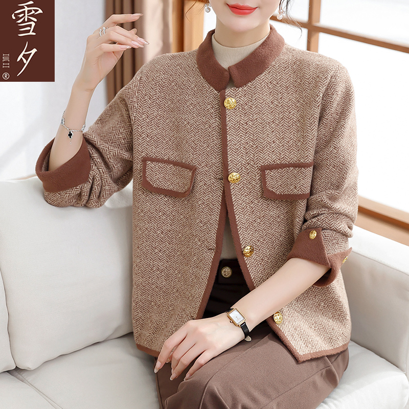 妈妈秋装2025新款针织貂绒外套时尚高贵上衣中老年女春秋毛呢夹克