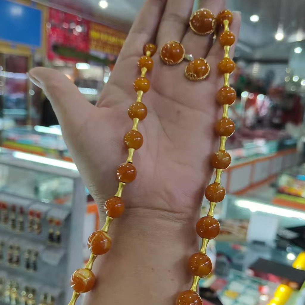 铜合金亚克力耳饰 藏式民族风不掉色百搭款耳环戒指项链三件套