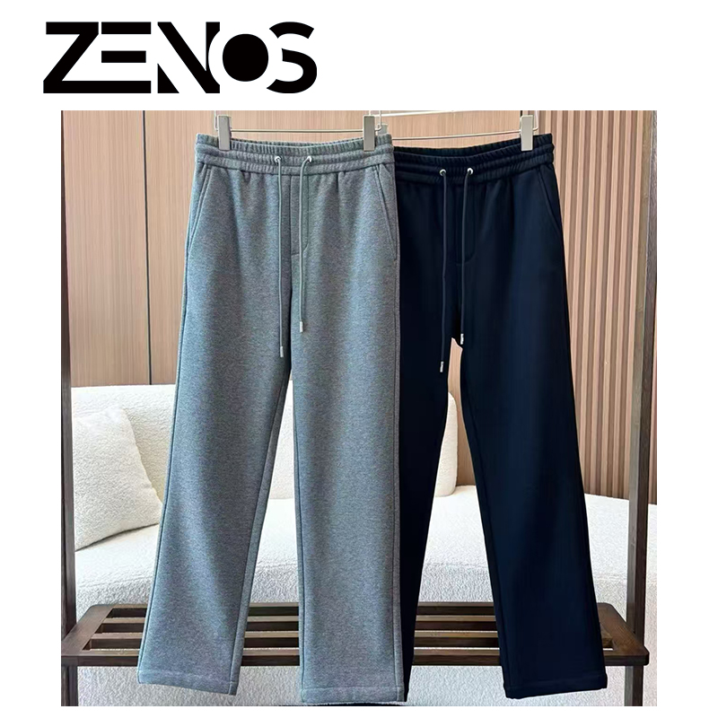 D直筒裤男灰蓝冬季保暖加绒休闲裤抽绳裤子宽松（卡码拍小）