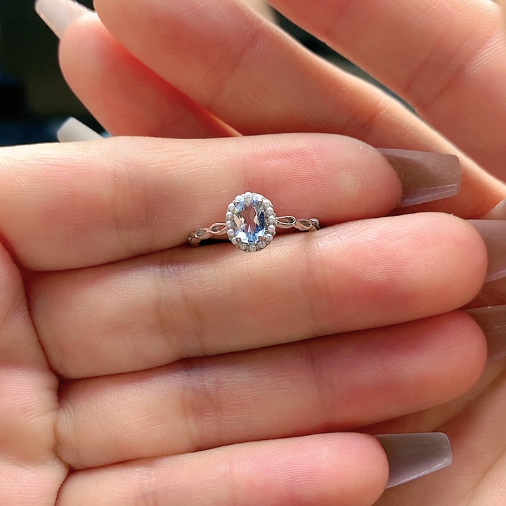 海蓝宝石戒圈银S925镶嵌