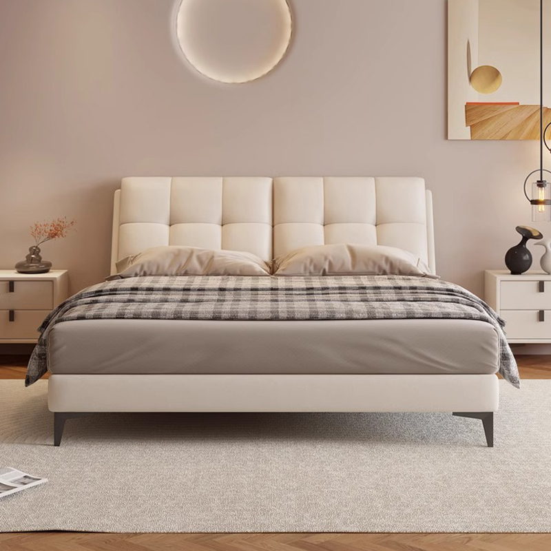 奶油风软包皮艺床家用储物床意式轻奢真皮床现代简约主卧室双人床