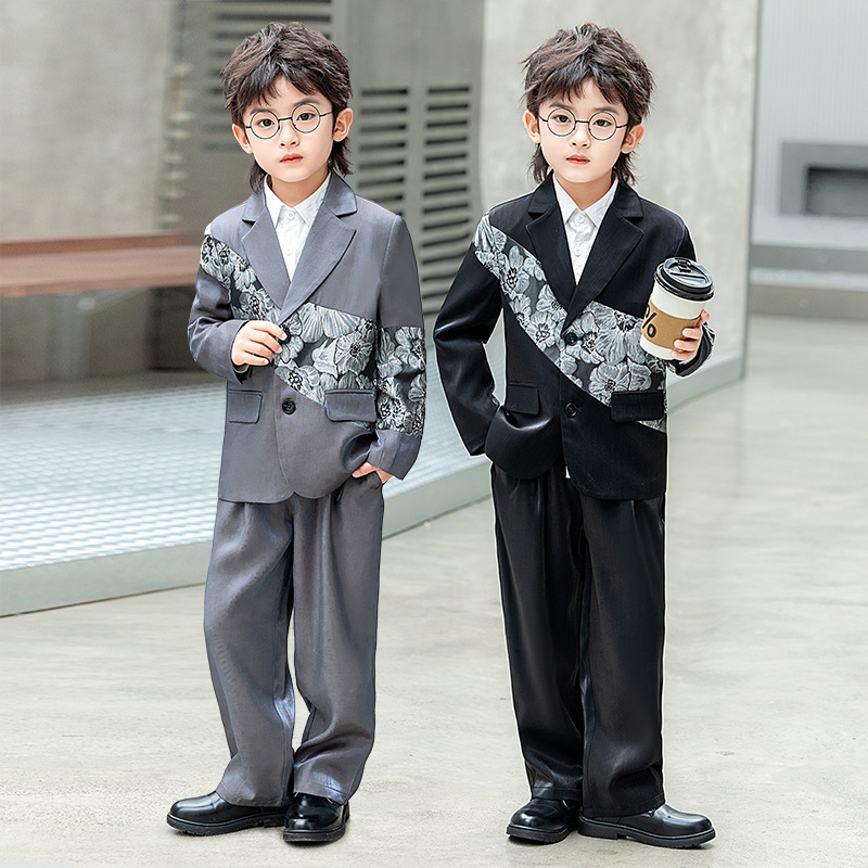 【萝卜呗呗】新中式男童西装套装国风印花儿童休闲西服男孩花童礼服