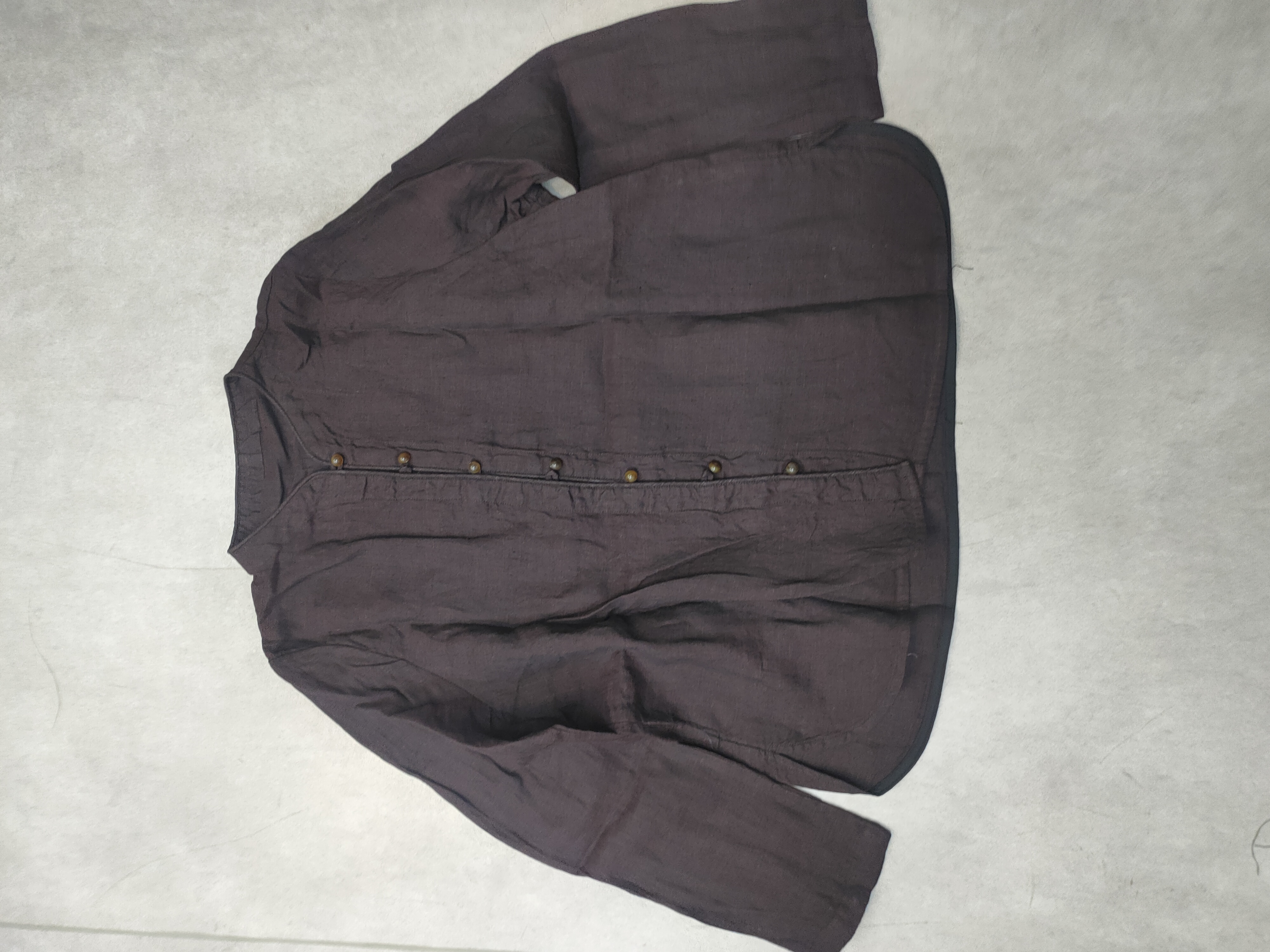 （红咖）复古休闲百搭高定色织纯汉麻立领衬衫女XHH 85085