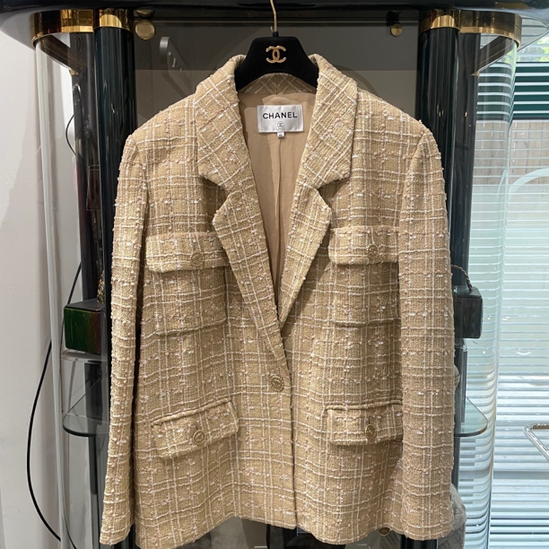 95新 Chanel/香奈儿 19s沙滩系列 燕麦翻领四口袋外套40码