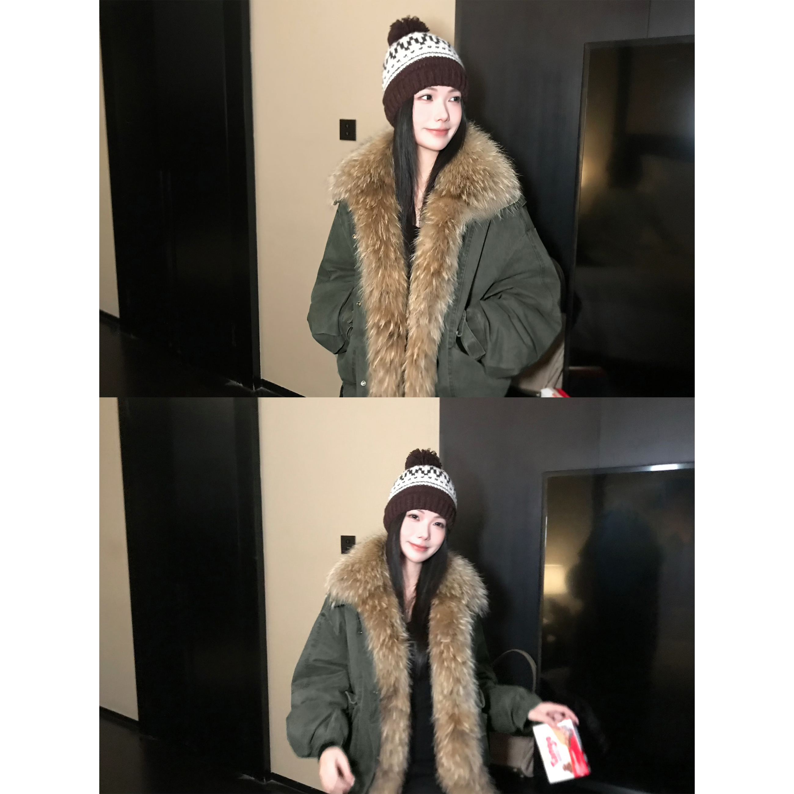 5werkwen 暖貉御寒 酵洗可拆超蓬松貉子毛鹅绒派克羽绒服43-08