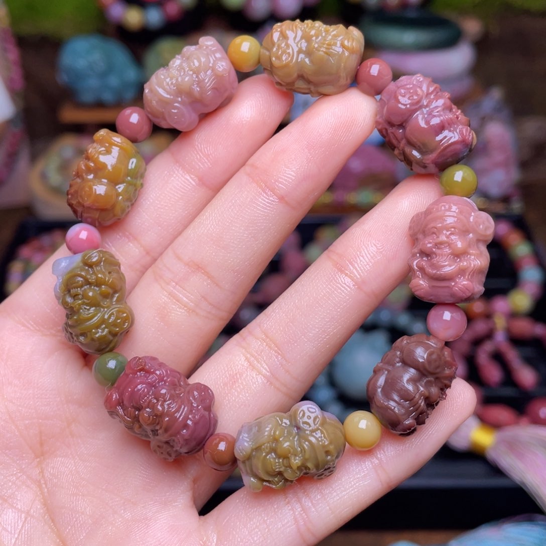 玛瑙/玉髓珠宝半成品未镶嵌盐源玛瑙财爷手串
