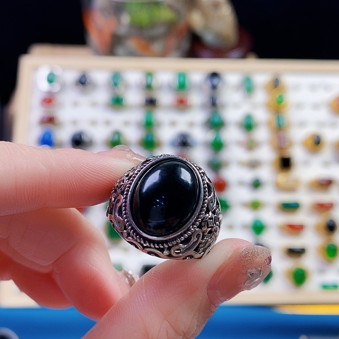 和田玉戒指银S925镶嵌