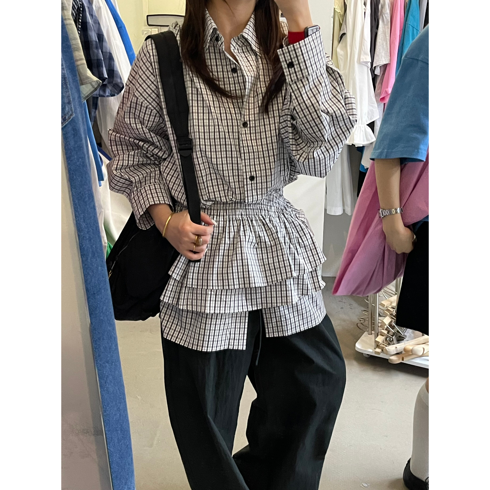 【51K】百搭格纹宽松短裙搭配bi入款半身裙(只卖裙子)裙子