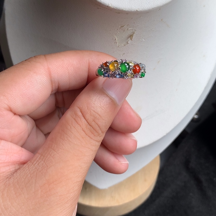 翡翠戒指银S925镶嵌翡翠