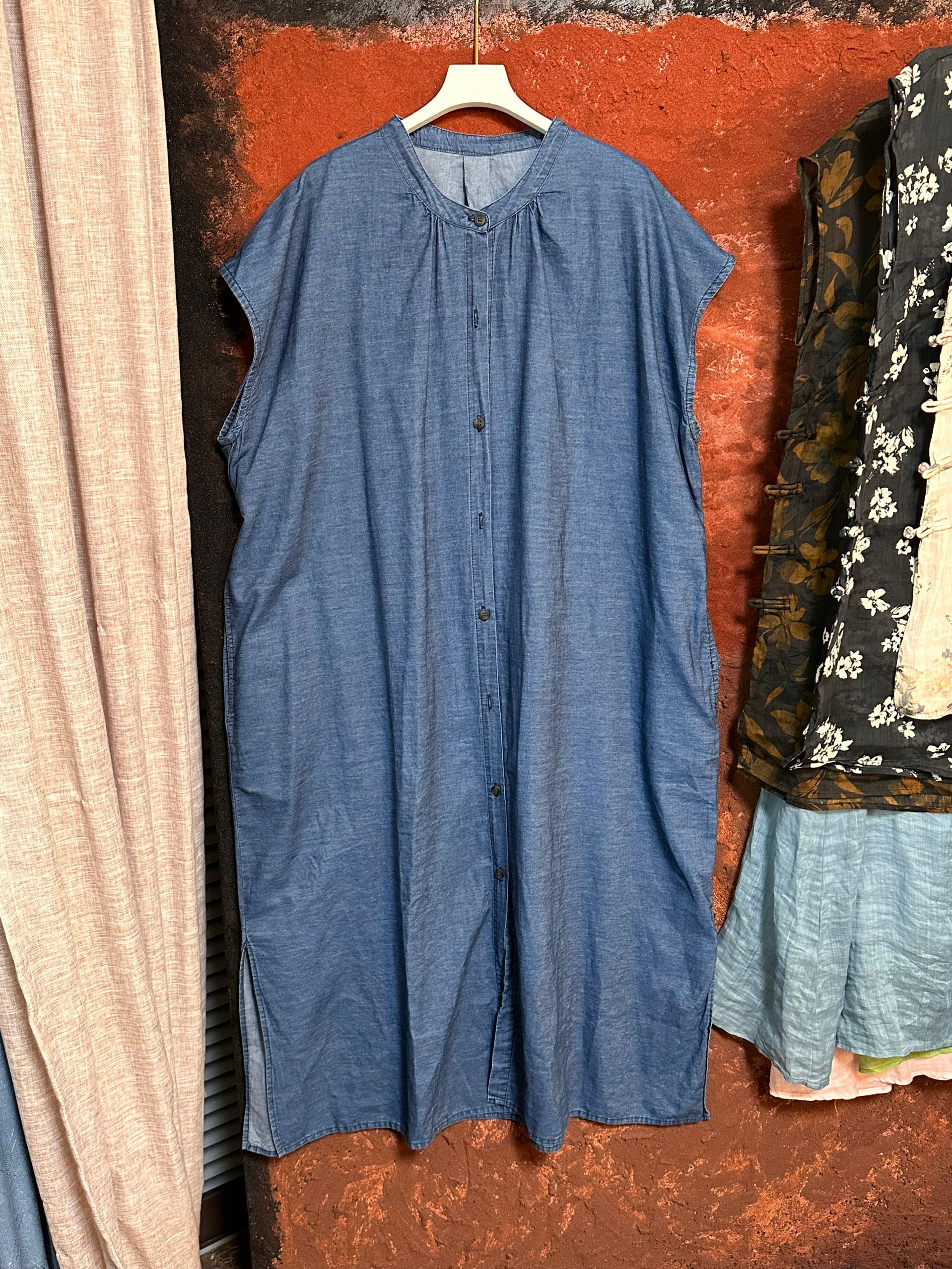 立领高腰H型裙宽松腰春季连衣裙休闲舒适抽绳慵懒风