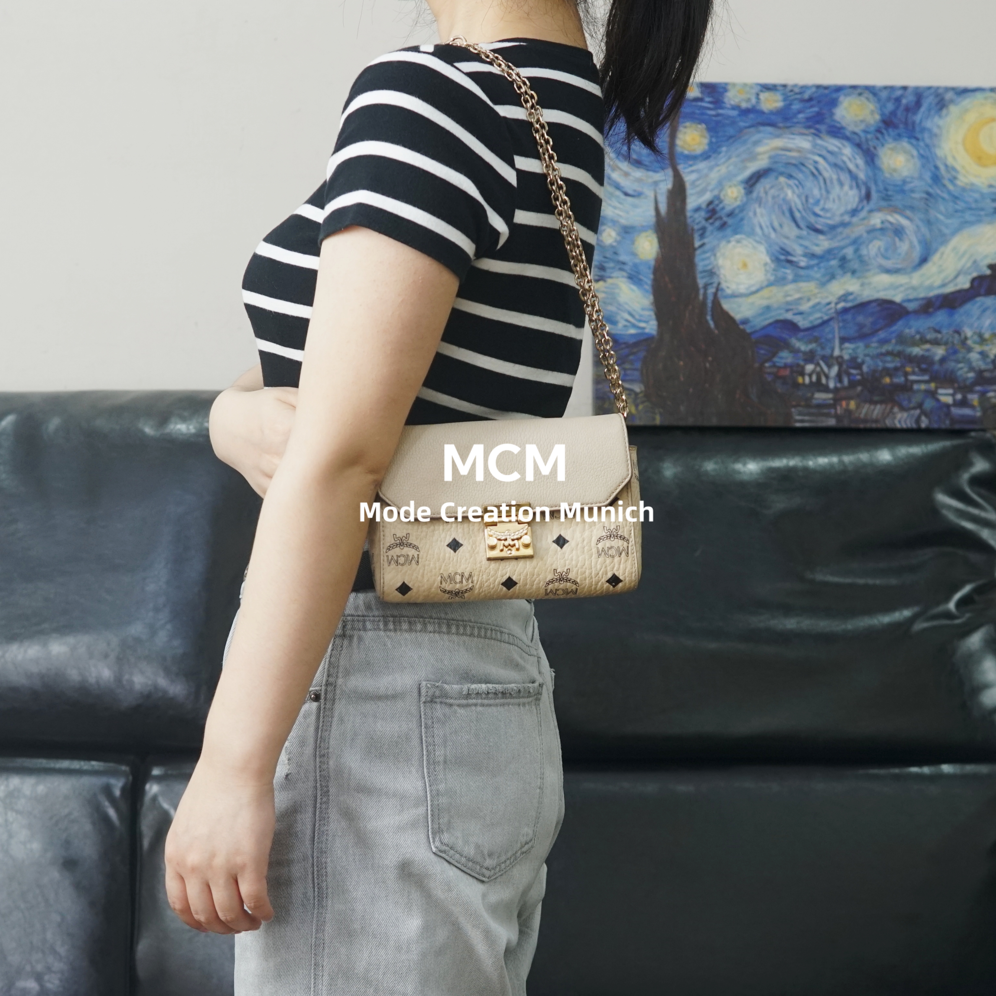 95新 MCM 米色链条包/FYEE05528058/8058