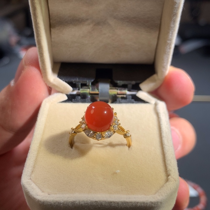 南红玛瑙银S925镶嵌戒指小庄冰红女戒