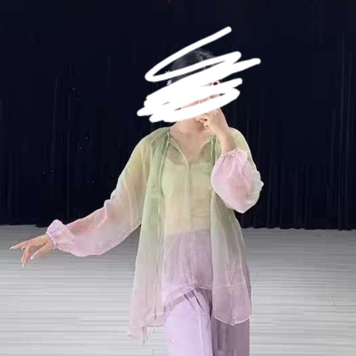 新款飘逸身韵渐变纱衣中国舞练功服现代舞日常宽松练功上衣