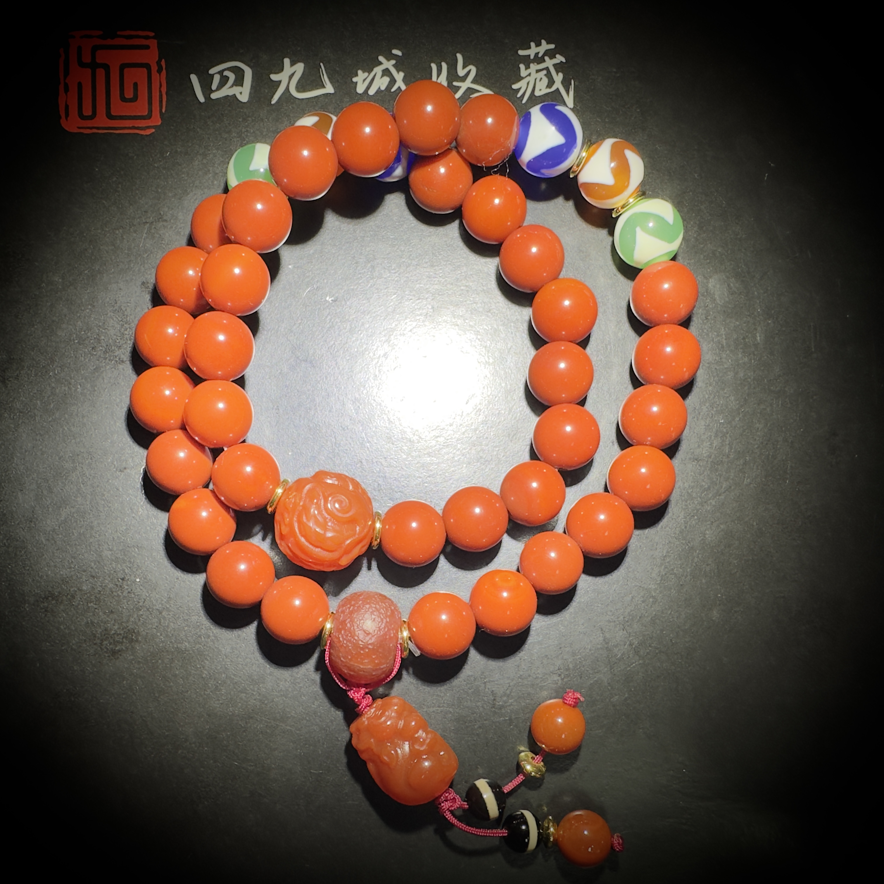 四九城收藏天珠玛瑙虎牙珠10+双绕儿手串手持男女款gsj0453