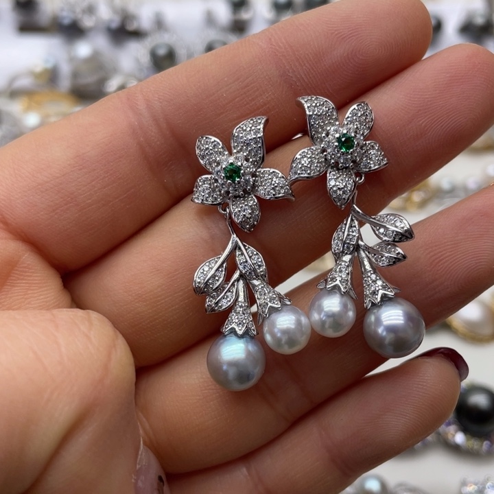 海水珍珠耳饰银S925镶嵌