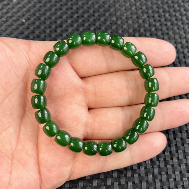 【七号矿老冰底菠菜绿】俄老料碧玉冰细料约7*8mm老型珠手串