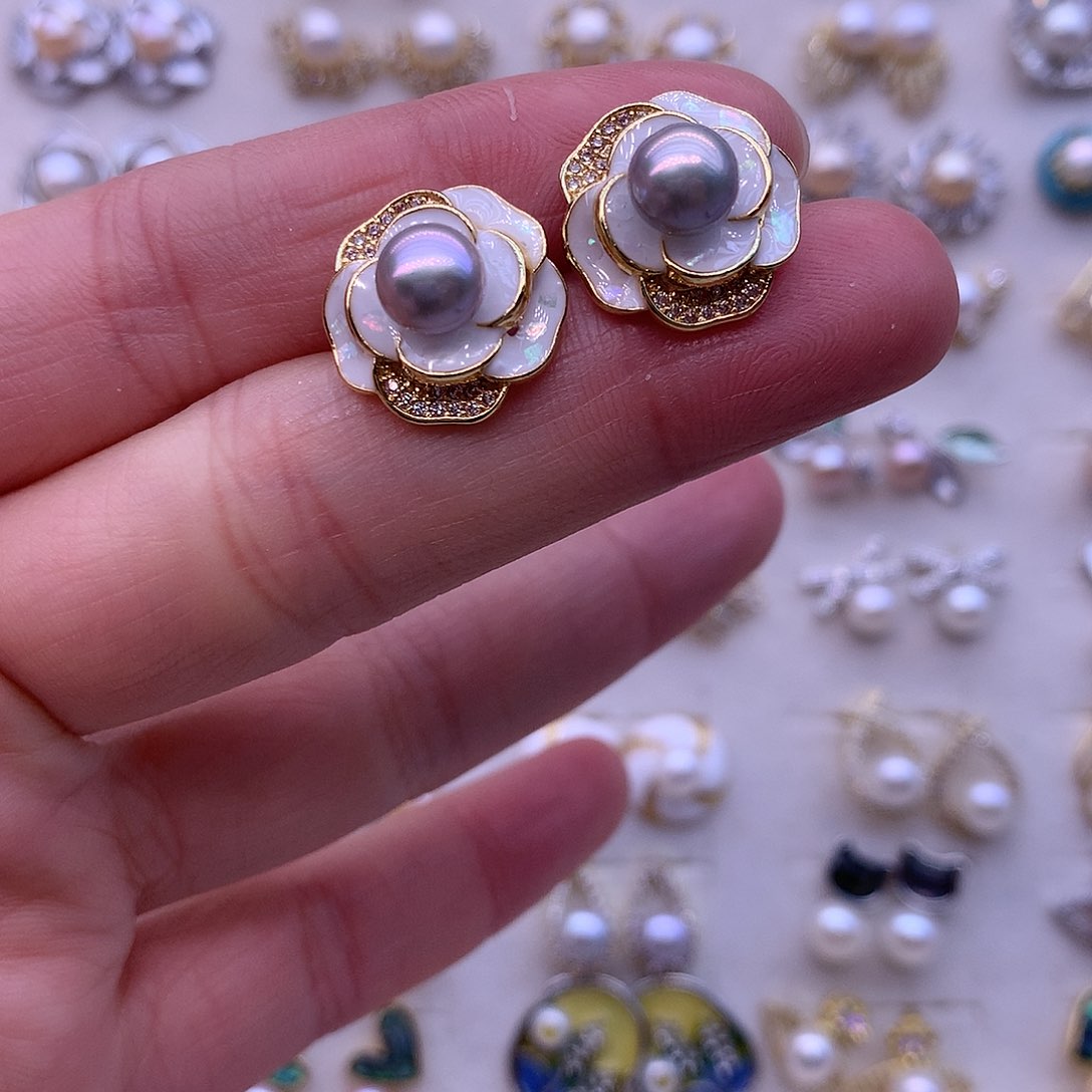 淡水珍珠耳饰合金