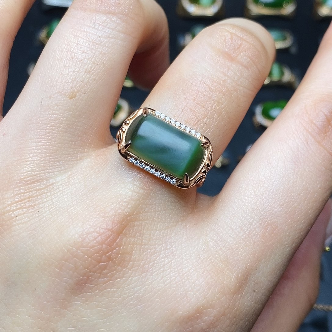 和田玉（碧玉）戒指银S925镶嵌