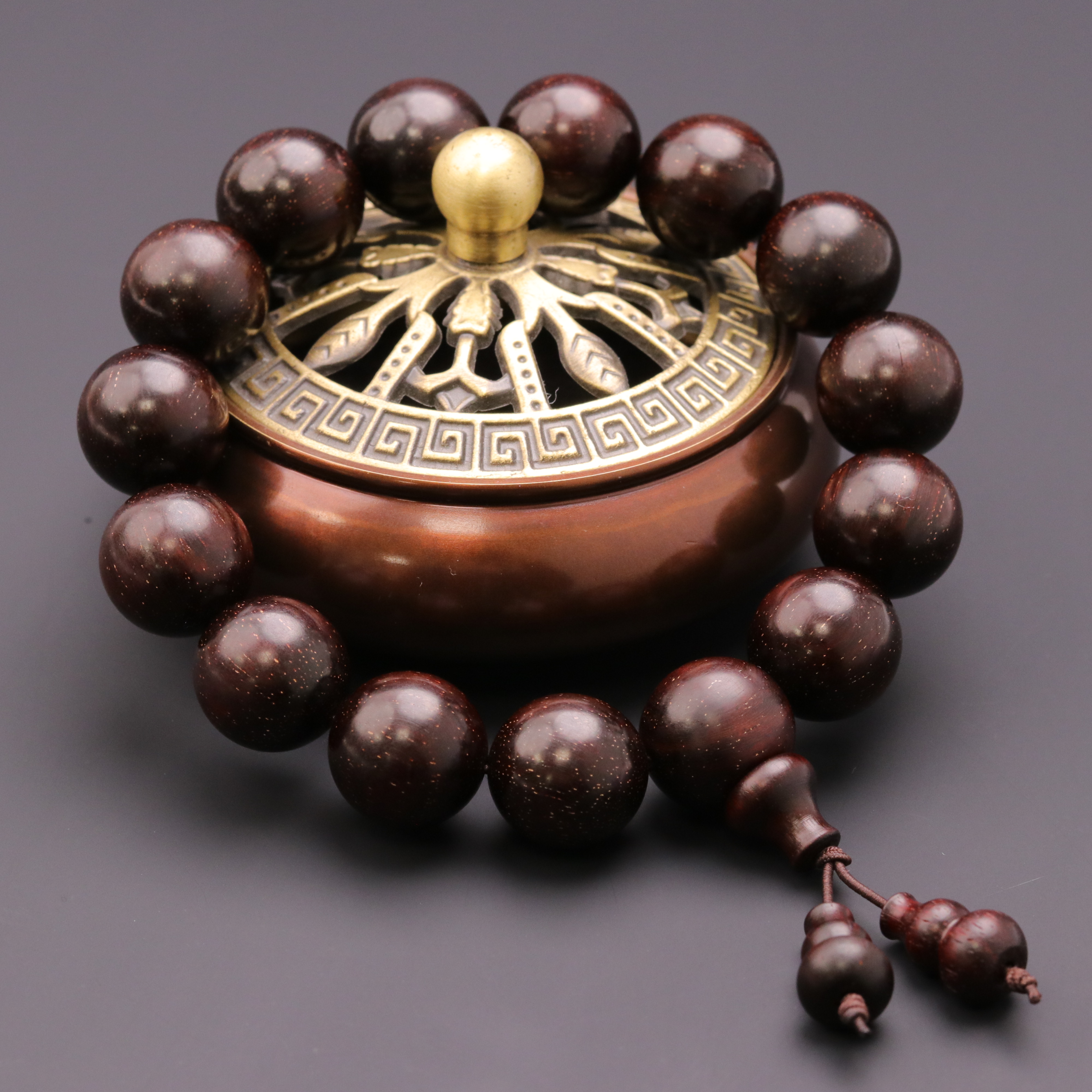 S0801-1【满金星】定制款沉化老料小叶紫檀圆珠手串 （送工具）