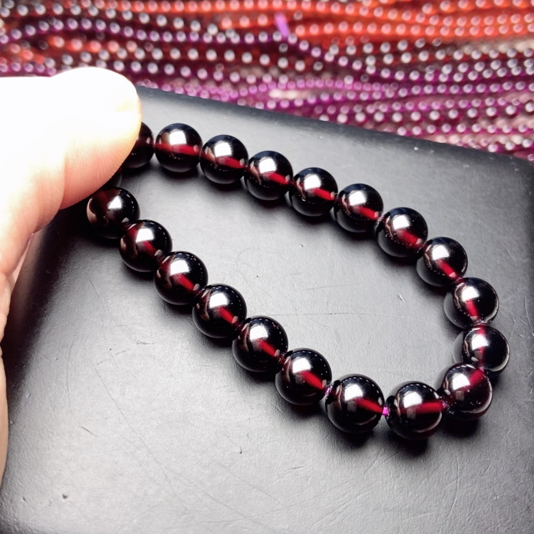 石榴石手链未镶嵌8酒红色毕业级