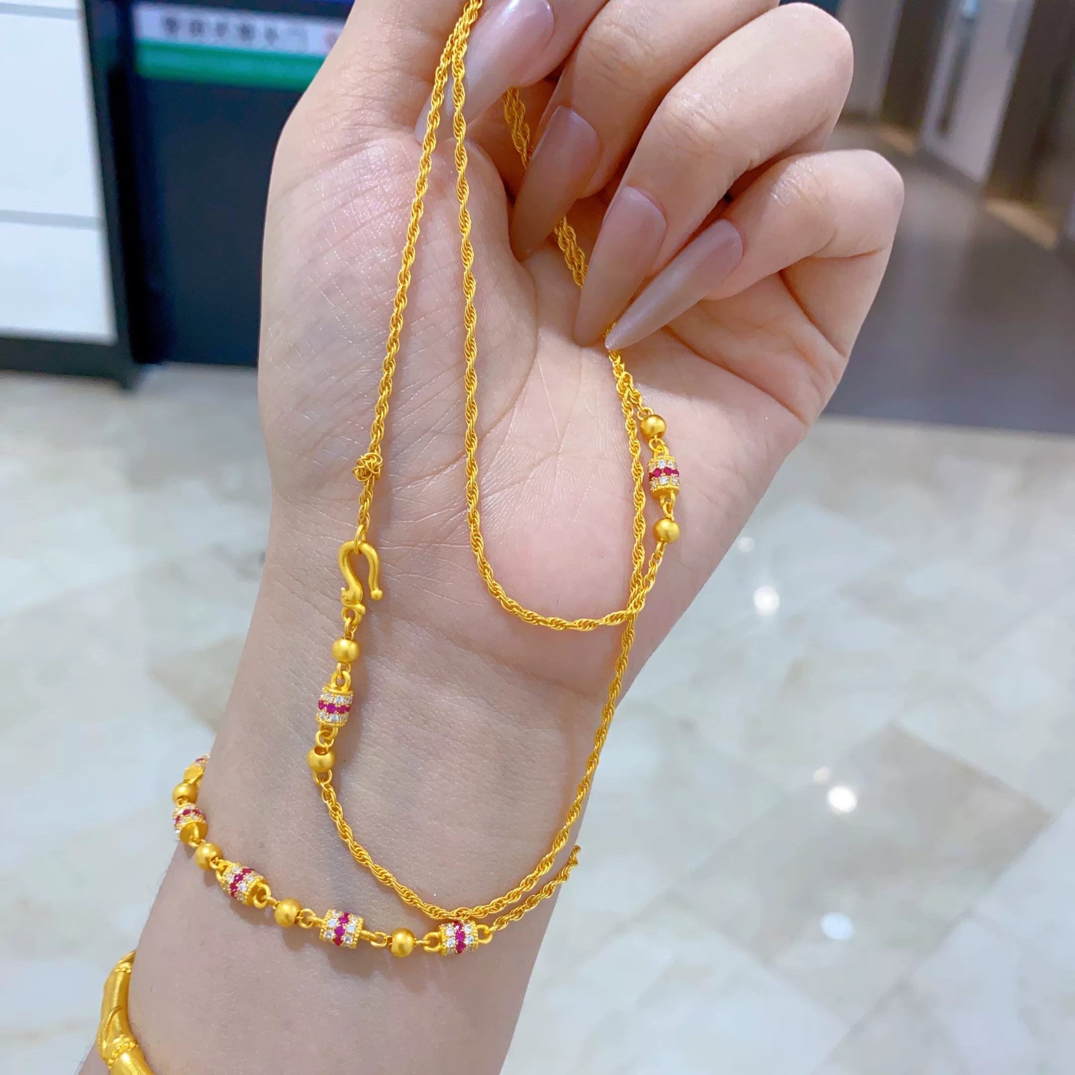 坠链均足银 55cm圆筒带钻麻花万能链