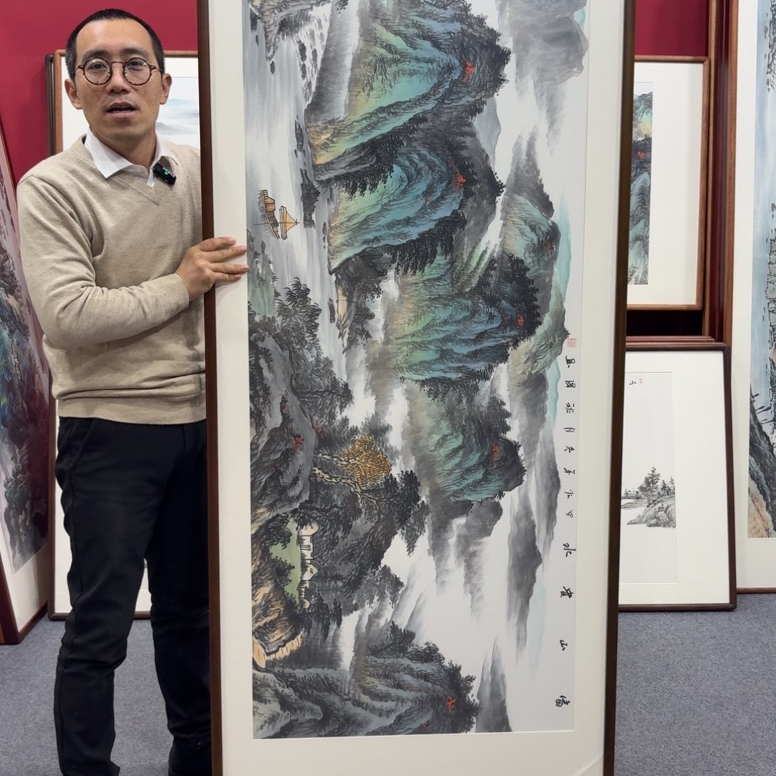 国画带框绘画210/80尺寸富山贵水