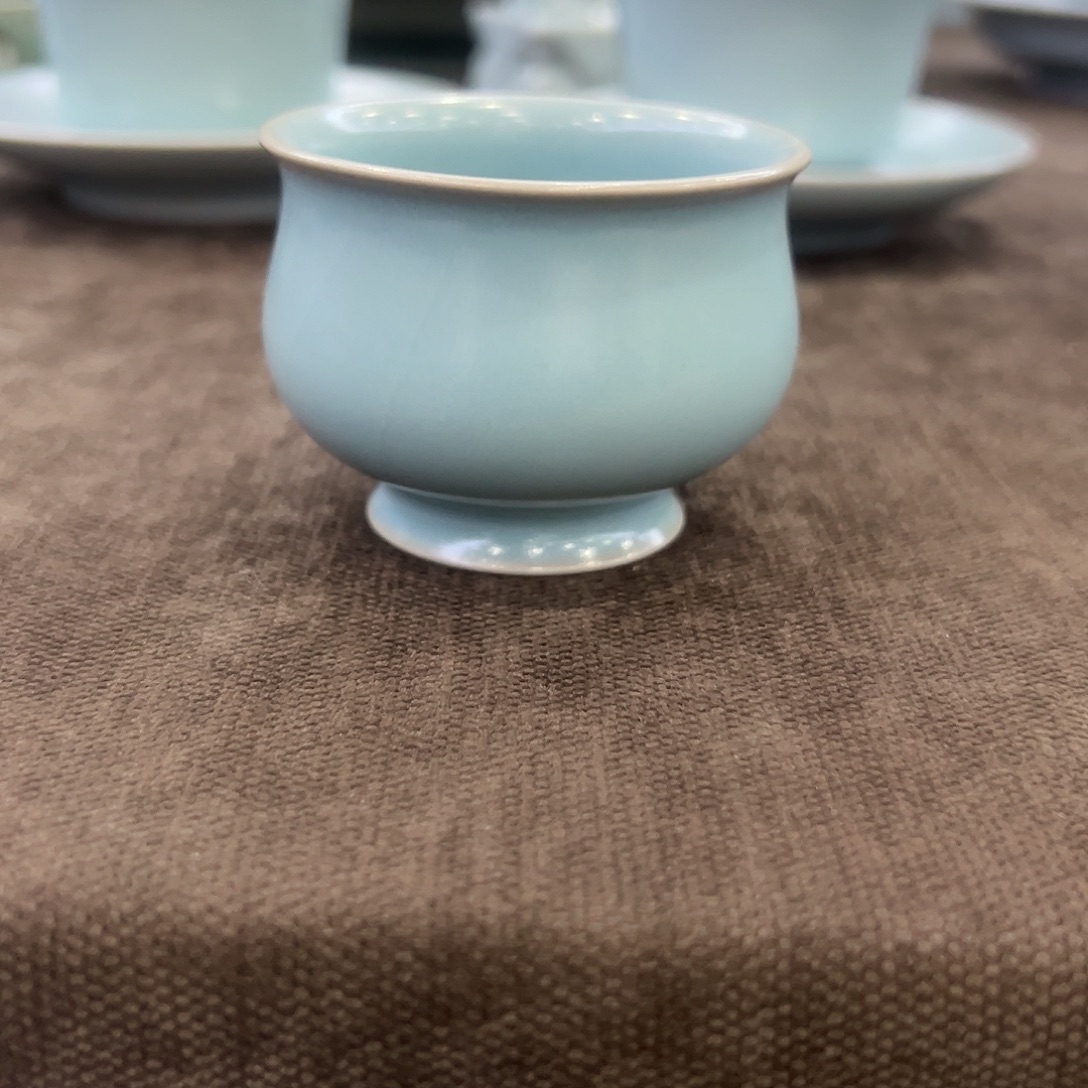 杯仿古天青手工小玉兰杯微瑕