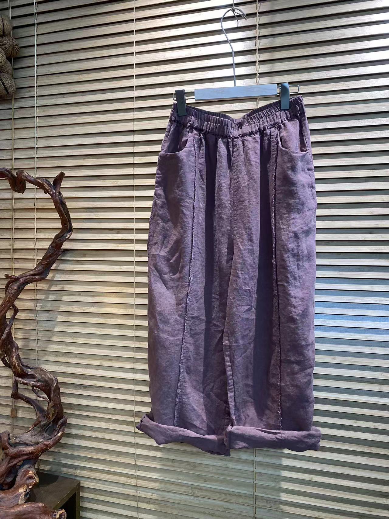 新款6688亚麻炒色做旧百搭休闲9分裤【长94臀围130】