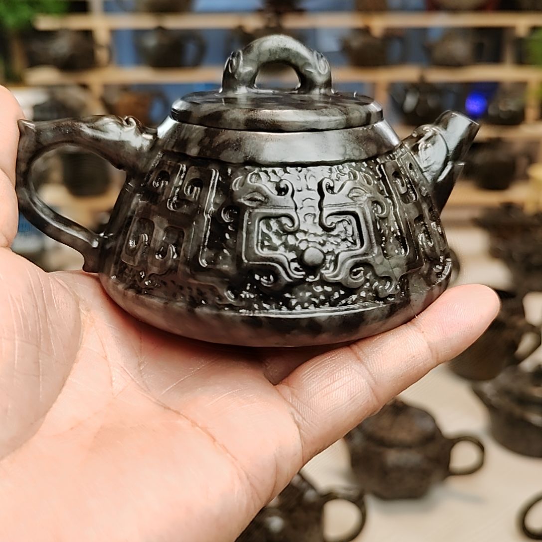 阴***寿米粒玉黑金刚文明石瓢180