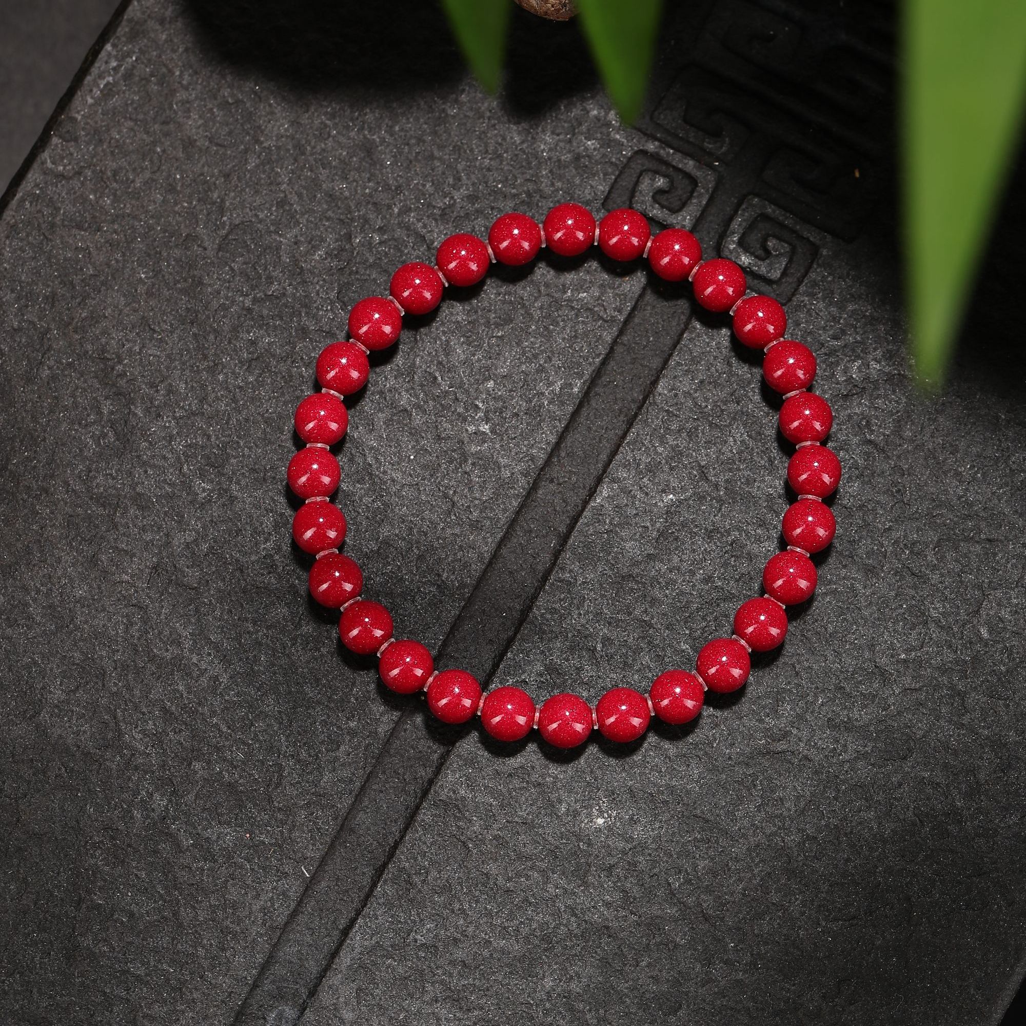 天然辰砂正宗马仙溪本命转运有光圈高含量天然原矿红晶砂手链6mm