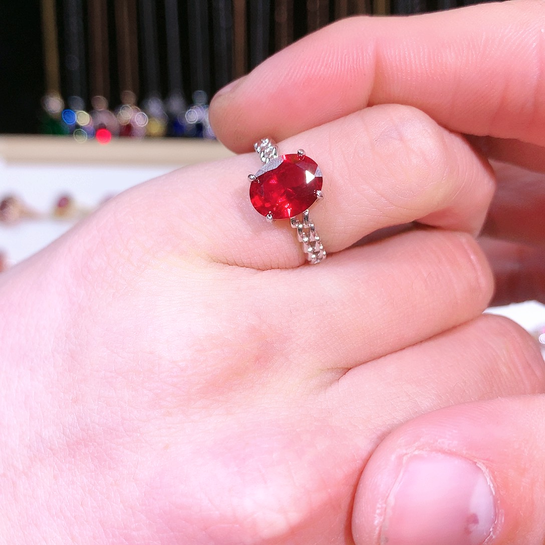 红宝石戒指银S925镶嵌