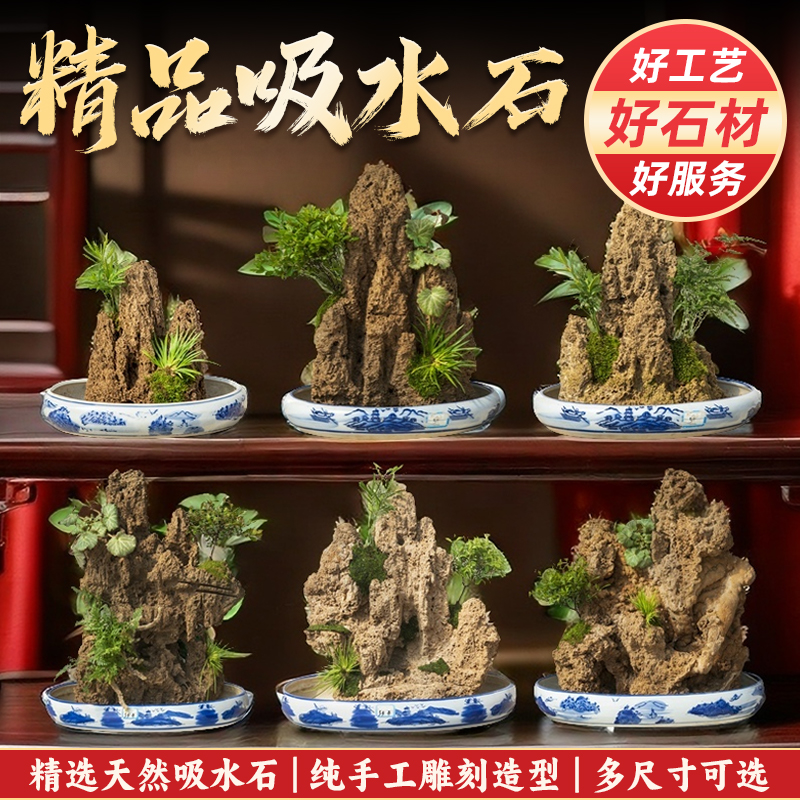 吸水石假山盆景上水石原石假山石头盆景天然原石造景小摆件观赏石