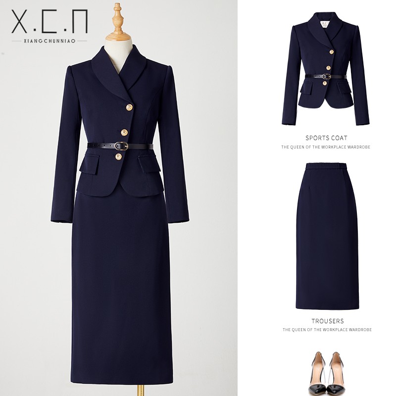 祥春鸟高端职业西装套装裙女秋冬商务正装通勤面试小西服AS-003