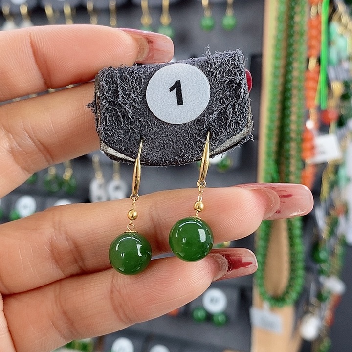 和田玉耳饰18K金镶嵌