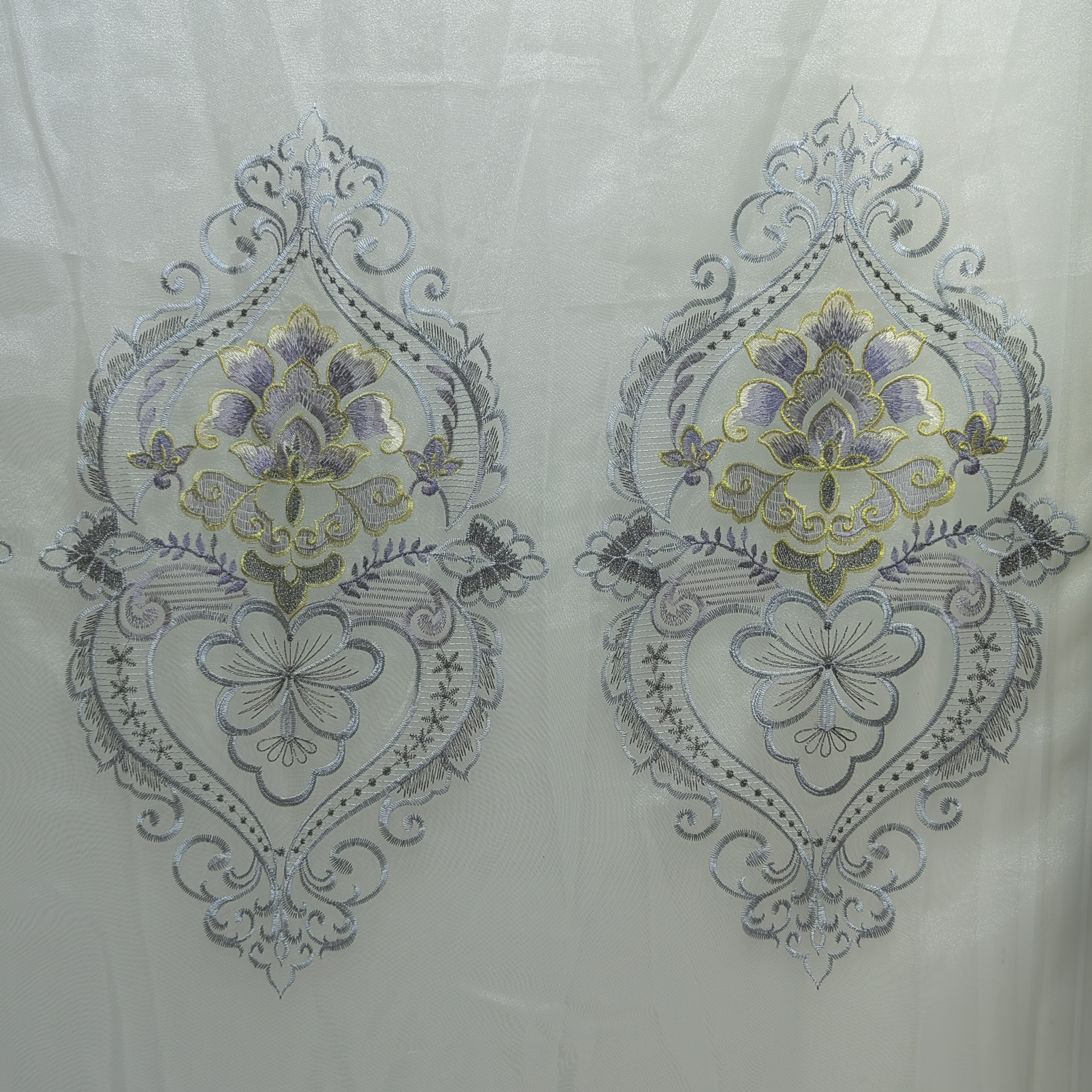 00850 窗帘客厅挂钩款成品刺绣卧室防晒窗纱宽6米高2.7米免费对开