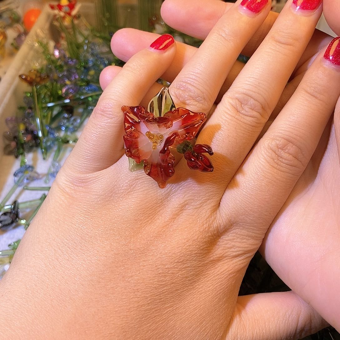 琉璃手工艺品鸢尾花戒指