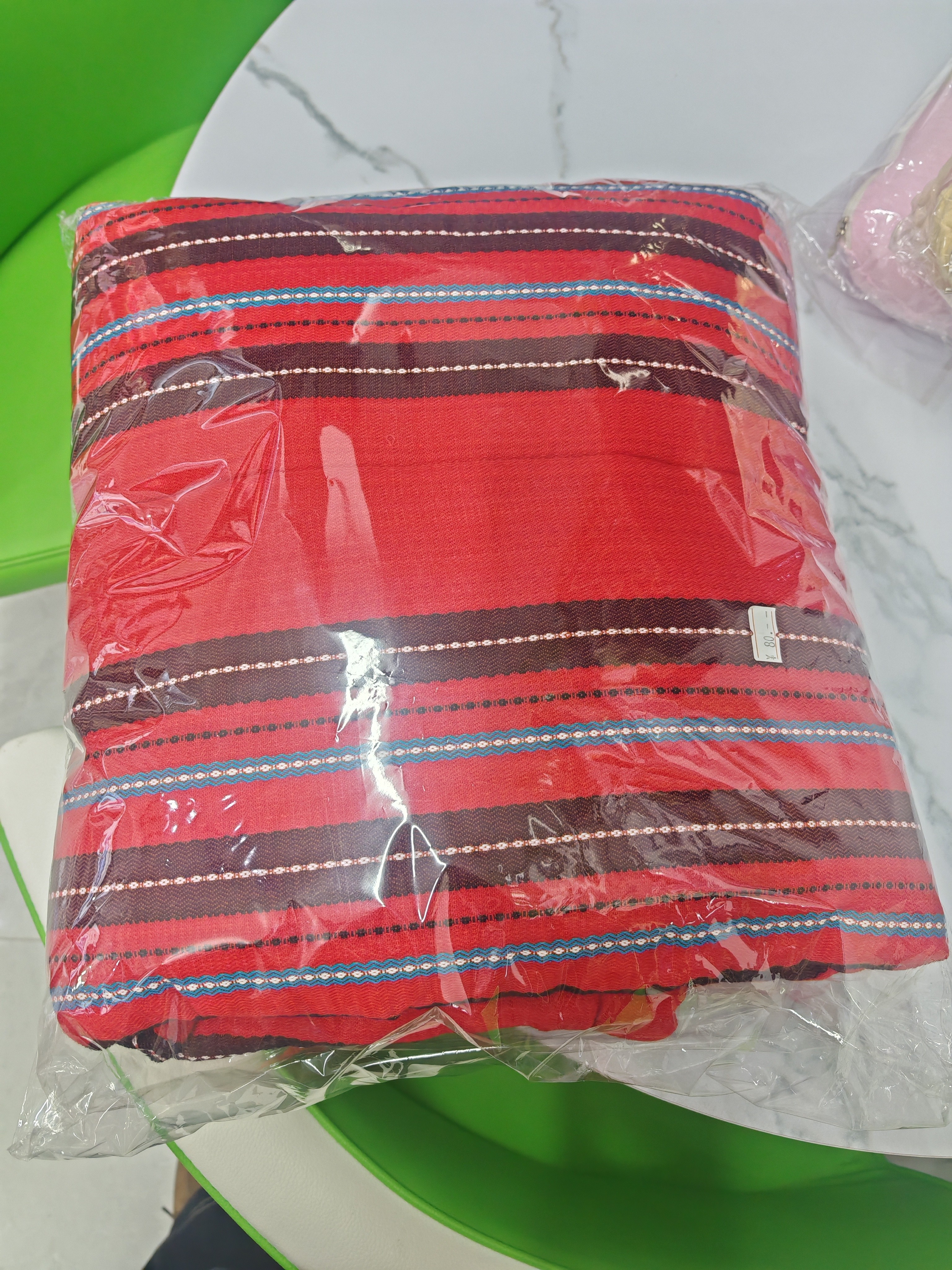 鲁锦婴儿加厚手工柔软加棉抱被，棉，民族风透气保暖1*1米条纹盖被