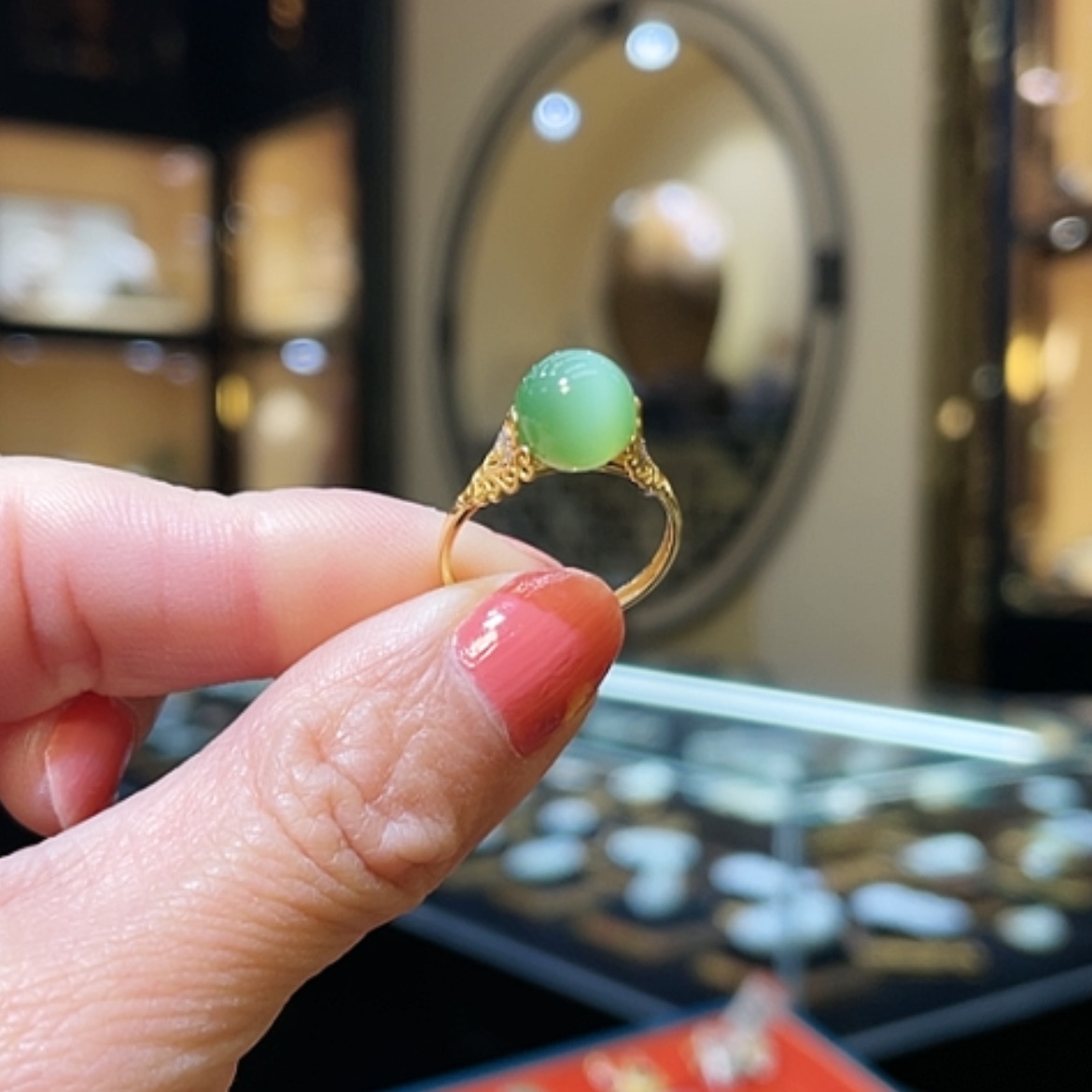 【闪购商品】和田玉戒指18K金镶嵌8mm有求必应