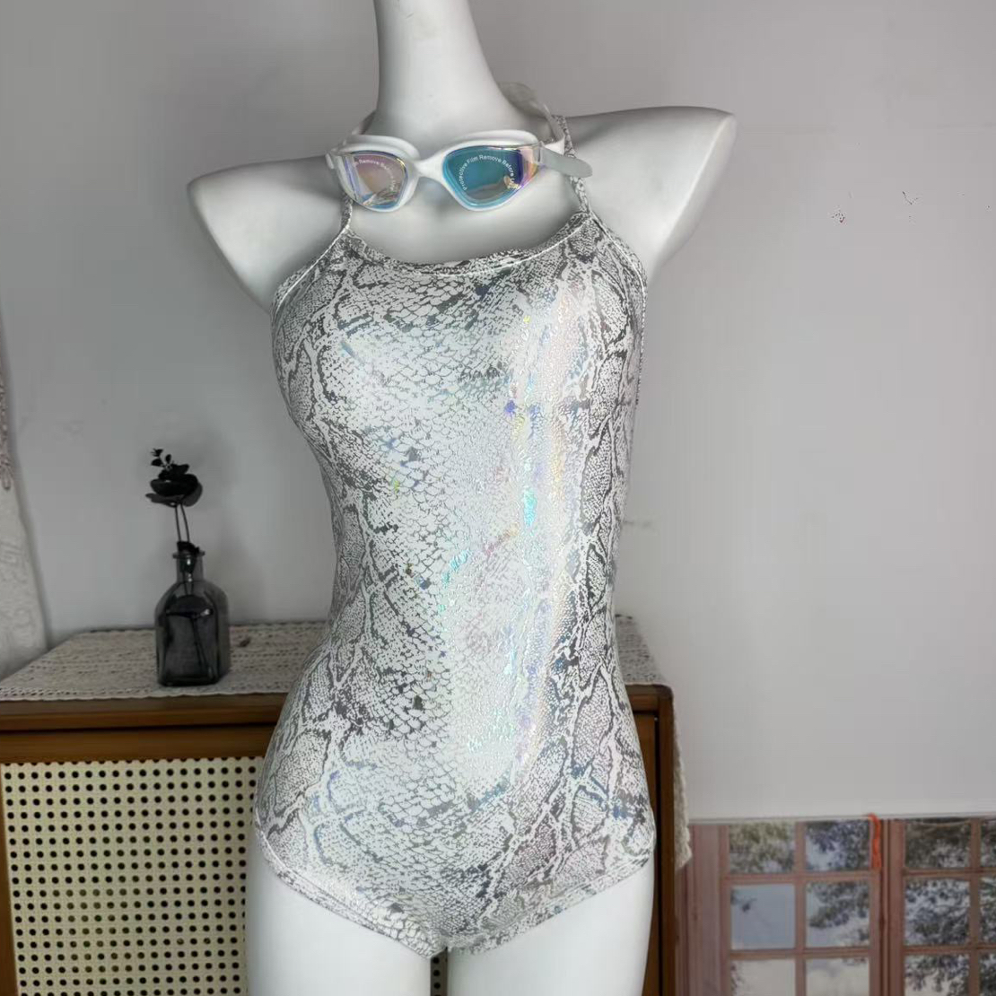 【银月灰】女士连体三角竞速泳衣显瘦遮肚专业训练运动游泳衣