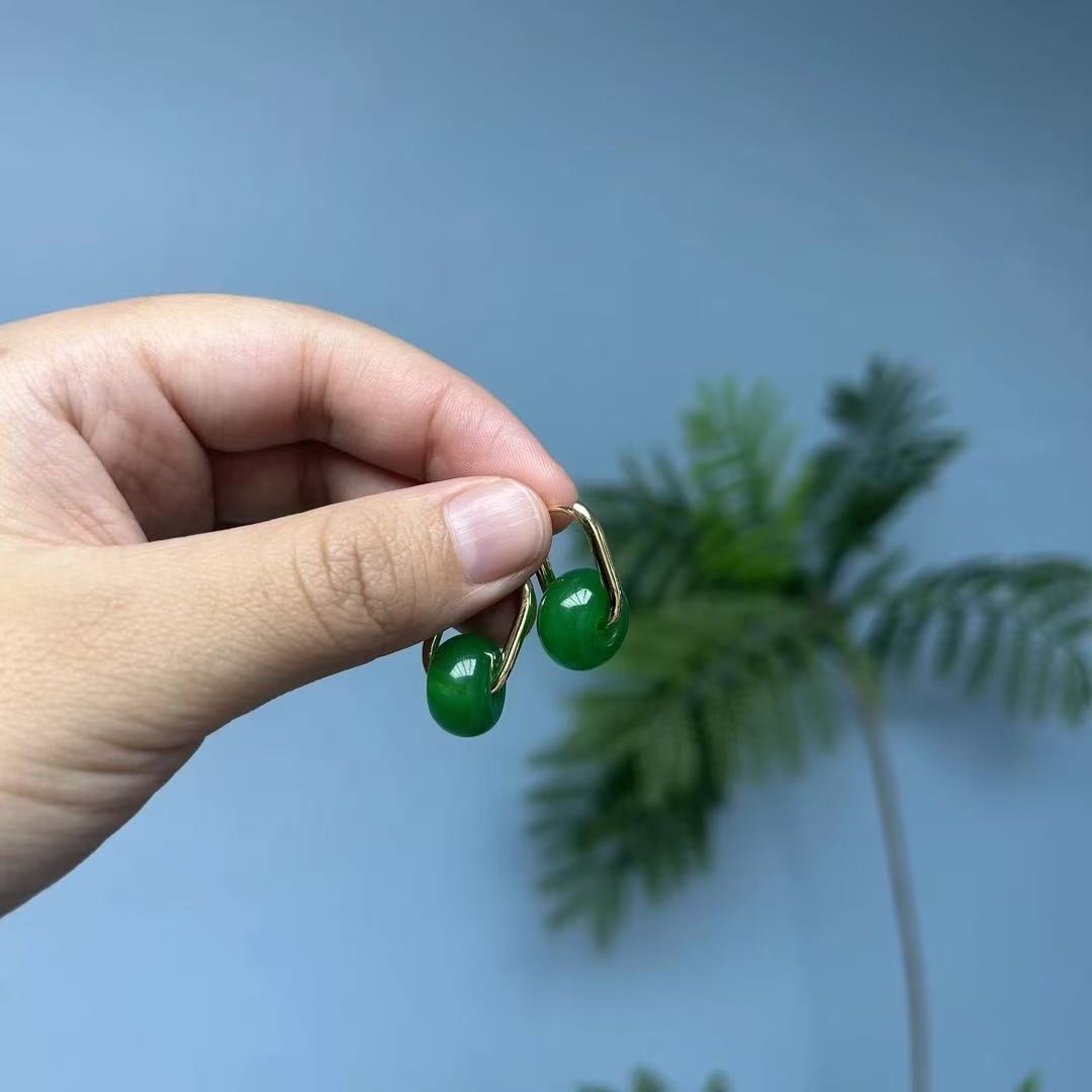 翡翠14k平安扣耳扣