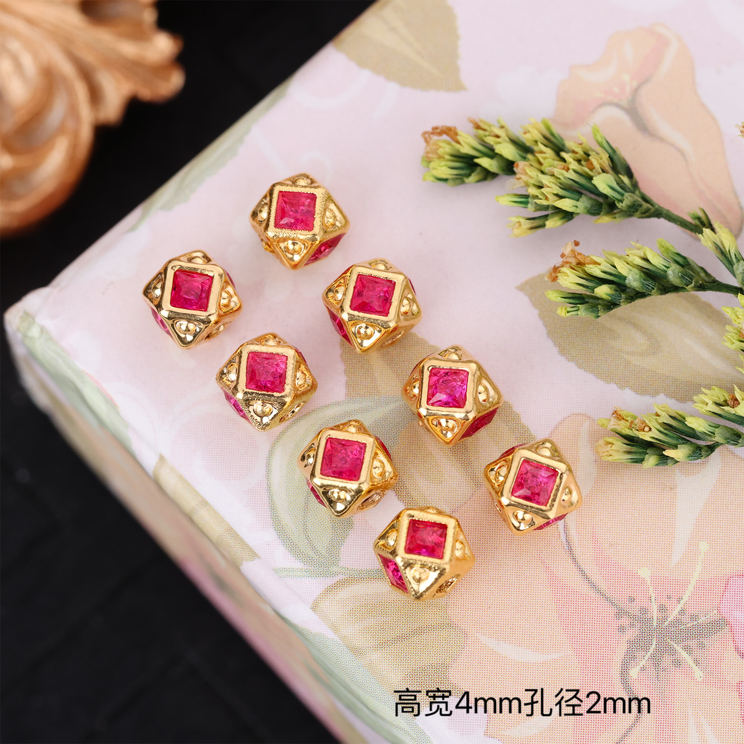 【来福工厂】18K金豪镶红色八棱珠隔珠万向轴弟子珠手串项链